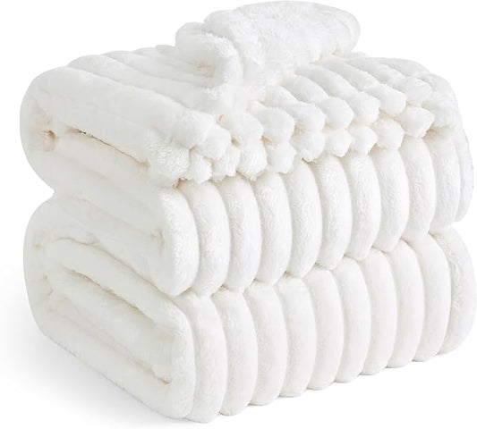 Bedsure GentleSoft California King Size White Fleece Blanket for Bed - Cozy Soft Blankets for Women, Cute Large Throws for Girls, Off White, 102x96 Inches