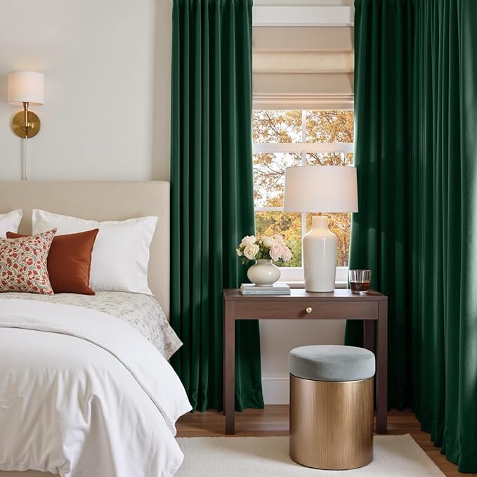 Lazzzy Velvet Blackout Curtains Thermal Insulated Room Window Drapes Super Soft Luxury Curtains for Living Room Bedroom Rod Pocket 2 Panels, Emerald Green, 52" W x 120" L