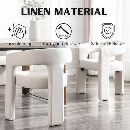 Modern Barrel Dining Chairs Set of 8, Linen Upholstered Accent Side Chair with Arms Comfy Makeup Vanity Chairs, Dining Living Room Kitchen Chairs, Beige