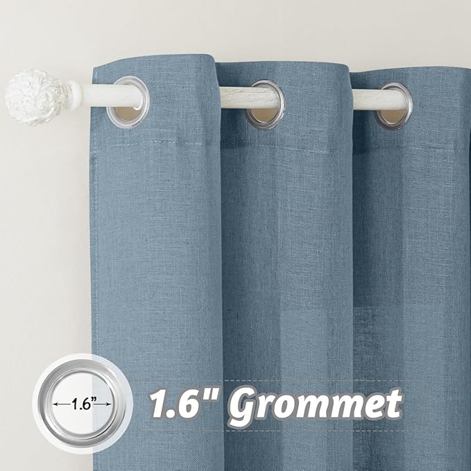 RYB HOME Extra Wide Semi Sheer Curtains, Grommet Easy Sliding Room Divider for Office Bedroom Separation, Large Window Curtains for Sliding Glass Door, Stone Blue, W 100 x L 95, 1 Pcs