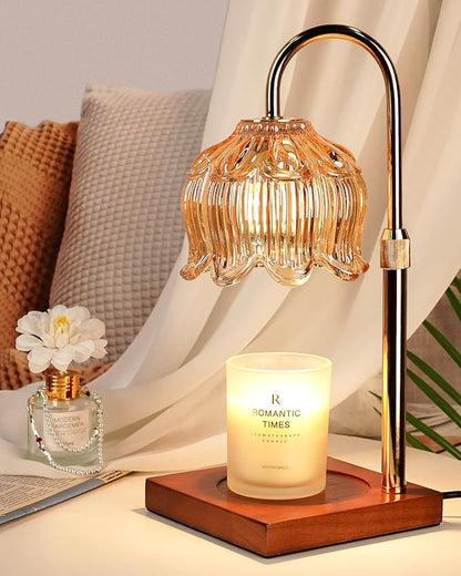 Flower Candle Warmer Lamp with Timer & Dimmer, Adjustable Height Candle Warmer, Gifts for Women Mom Birthday Christmas, House Warming New Home Bedroom Decor, Wax Warmer with 2 Bulbs for Jar Candles