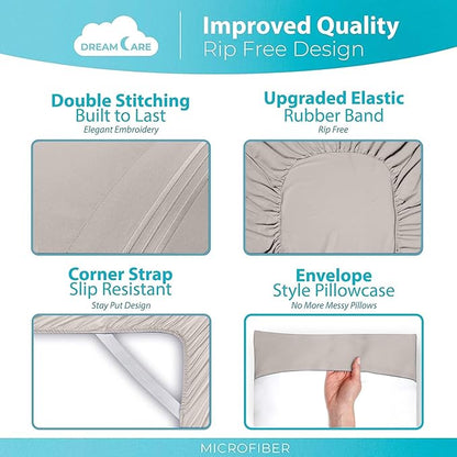 DREAMCARE Full Size Sheets Set - 6 Pcs Deep Pocket Cooling Bed Sheets - Soft, Long Lasting 100% Brushed Microfiber with Side Pocket (Beige, Full)