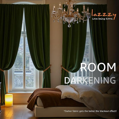 Lazzzy Velvet Blackout Curtains Thermal Insulated Room Window Drapes Super Soft Luxury Curtains for Living Room Bedroom Rod Pocket 2 Panels, Moss, 52" W x 102" L