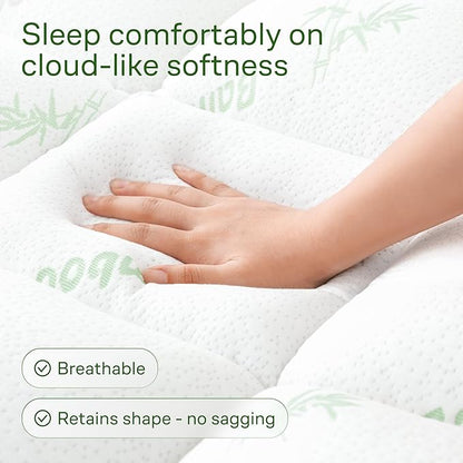 Ultra Soft Full Size Mattress Topper - Viscose Made from Bamboo Pillow Top Mattress Pad for Back Pain Relief - Naturally Cooling for Hot Sleepers, Green