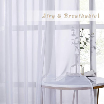 NICETOWN White Sheer Curtains for Bedroom Windows 84" Length with Width 37" Per Panel, Grommet Casual Voile Sheer with Light Filter Window Treatments for Nursery/Apartment/Living Room, Set of 2