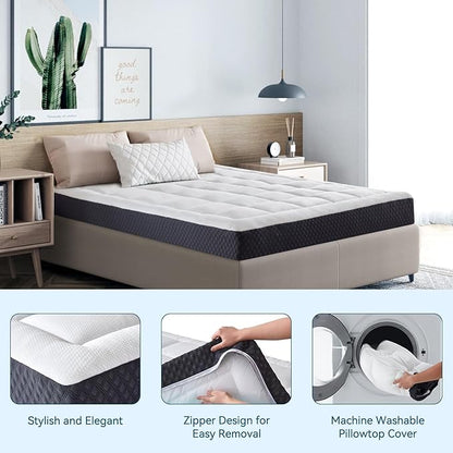ONENICE 8 Inch Mattress Queen, Cooling Gel‑Infused Memory Foam Mattresses in a Box, Imitation Cotton Fabric with 3D Down Alternative Filling Pillowtop CertiPUR-US® Certified, Fiberglass-Free