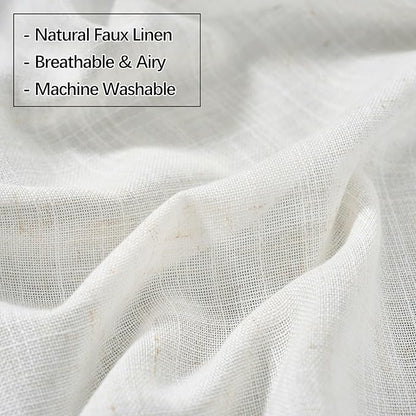 Neutral Linen Semi Sheer Curtains 90 Inches Long, Cream Textured Light Filtering Drapes for Living Room, Modern Farmhouse Window Decor, Privacy Pinch Pleat Curtain with Hooks