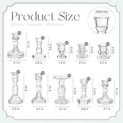 Mumufy 40 Pcs Glass Crystal Taper Candle Holders Clear Glass Candlestick Holder Fit 0.8 Inch Candles Crystal Decorative Candle Stand Centerpiece Table Wedding Dining Party (Classic,Clear)