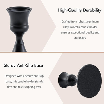 Black Taper Candle Holder, Candlestick Holders, Vintage Metal for Table Centerpieces Wedding Decor (Matte Black, 2 Pcs)