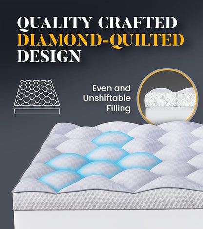 3 Inch Ultra-Fluffy Memory Foam Mattress Topper Full for Back Pain, Extra Soft Pillow Top Full Mattress Topper with 4X Support, Mattress Pad with Breathable Air Mesh Sides, 6-21'' Deep Pocket
