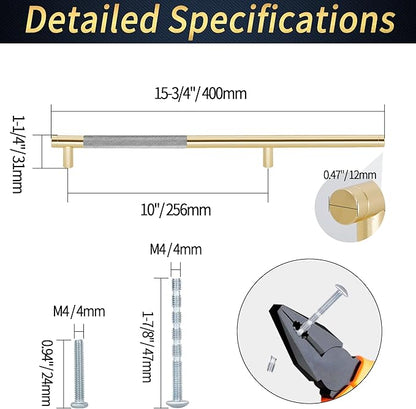 Knurled Cabinet Pulls 12 Pack, 16 Inch Long Cabinet Handles Metal Door Pulls, Kitchen Drawer Pull Knurled Dresser Handles - 10" Hole to Hole, Grey & Gold