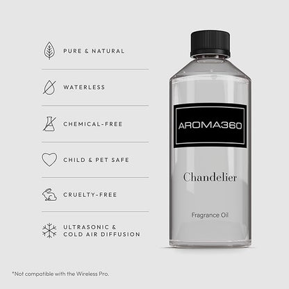 Aroma360 - Chandelier Fragrance Oil Blend | Hotel Inspired for Luxury Essential Oil Diffusers | Aromatherapy Scent Diffuser Oil | Bergamot, Woodsy Sandalwood, and Flirtatious Saffron - 500ML