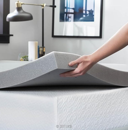 Lucid 3 Inch Ventilated Bamboo Charcoal Memory Foam Mattress Topper, CertiPUR-US Certified, Moisture and Odor Control-Twin