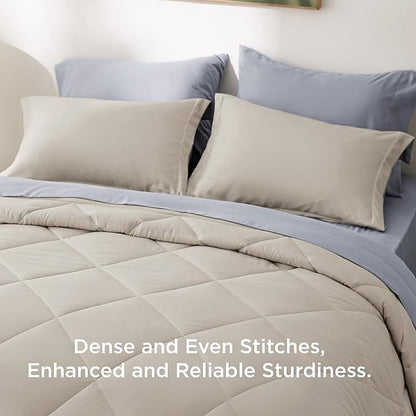 Bedsure King Size Comforter Set - 7 Pieces Reversible Beige Bedding, King Size Bed Set for All Seasons, Bed in a Bag with Down Alternative Comforter, Sheets, Pillowcases & Shams