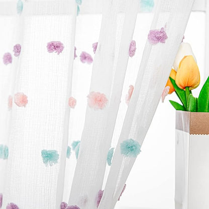 MYSKY HOME 72 Inch Long Pom Pom Sheer Curtains for Boys Bedroom Rainbow Curtain for Baby Nursery Door 2 Panels Light Filtering Rod Pocket Semi Window Drapes 38 x 72 Inch