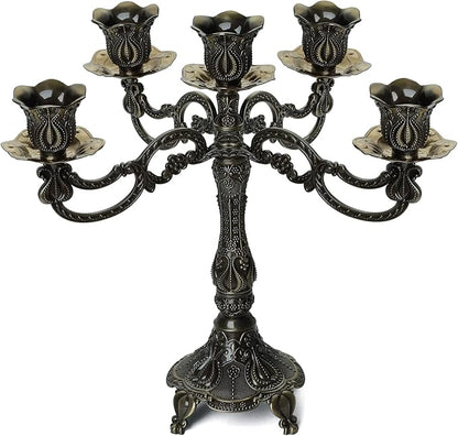 5-Candle Metal Candelabra 10.3 Inch Tall Candlestick Candle Holders for Home Decor Wedding Christmas Church Halloween Party,Bronze Tulip