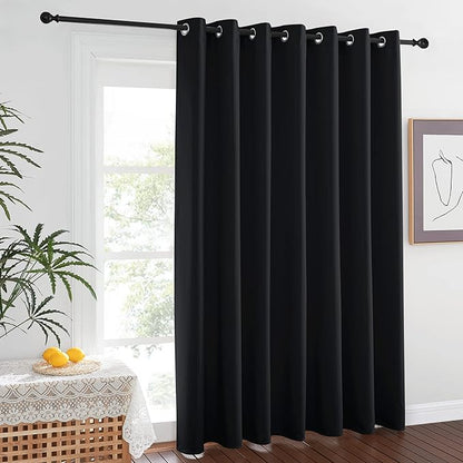NICETOWN Closet Door Curtain, Room Dividers Panel Screens Partitions, Wide Width Grommet Top Modern Privacy Heavy Room Divider, Commercial Room Dividers (1 PCs, 7ft Tall x 15ft Wide, Black)