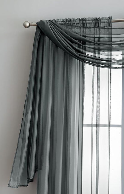 LINENZONE Pair of 2 Rod Pocket Voile Window Treatments. Great Farmhouse Style Sheer Curtains for Living Room, Bedroom, Dining Room, Patio or Canopy Bed. (Amazing Sheers - 56" W x 84" L, Charcoal)