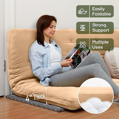 ZonLi Japanese Floor Futon Mattress Full Size 75"x 54", 100% Cotton Cover 4'' Thicken Tatami Mattress, Foldable Sleeping Pad, Portable Dormitory Tatami Mat, Roll Up Floor Lounger Bed for Adult
