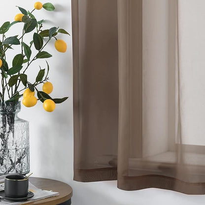 DUALIFE Sheer Curtains Light Filtering Solid Drapes for Window Curtains Sheer Grommet Top (Set of 2, 52 by 72Inch, Chocolate Brown)