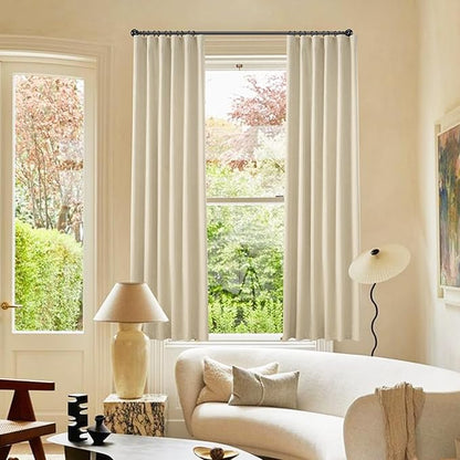 KangBang Beige Linen Blackout Curtains 72 Inches Long 6 ft, Back Tab Loop Pocket Room Darkening Soundproof Privacy Drapes for Traditional Family Room Bedroom,52x72 Inch, 2 Panels