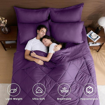 HEVUMYI Grape Purple Full Comforter Set - 7-Piece All Season Bed in a Bag Full, Ultra Soft Bedding Set with Comforter, Flat Sheet, Fitted Sheet, Pillowcases, Pillow Shams