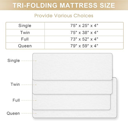 Folding Mattress, 4 Inch Memory Foam Tri-fold with Breathable Bamboo Fiber Fabric Cover, Foldable Floor Mattress Guest Bed for Camping, Road Trip, Twin
