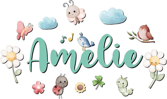 Custom Nursery Name Sign with Themed Decor Kit | Personalized Wooden Wall Art for Baby, Kids Room | Space, Jungle, Circus, Under the Sea, Woodland, Rainbow (20", Fairy Garden)