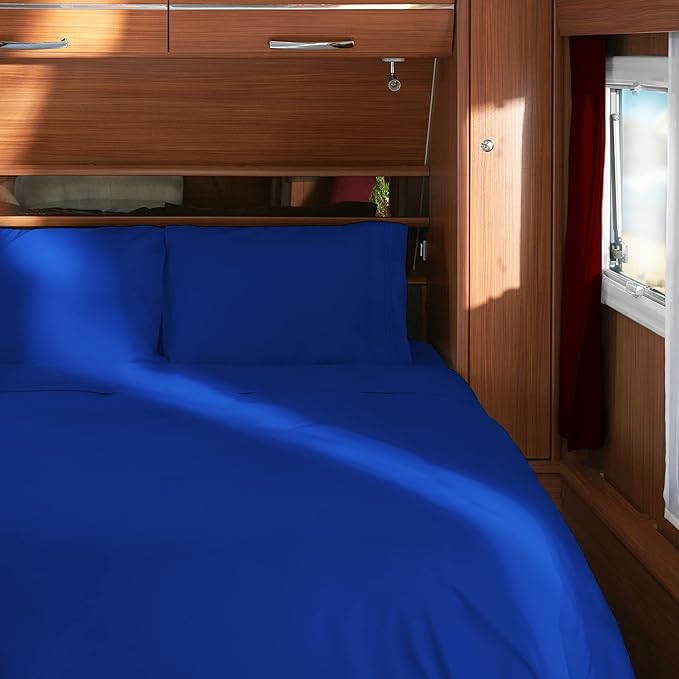 Mellanni RV Short Queen Sheets - 4 PC Iconic Collection Bedding - Hotel Luxury, Extra Soft, Cooling Bed Sheets - Deep Pocket up to 10 inch (RV/Short Queen, Royal Blue)