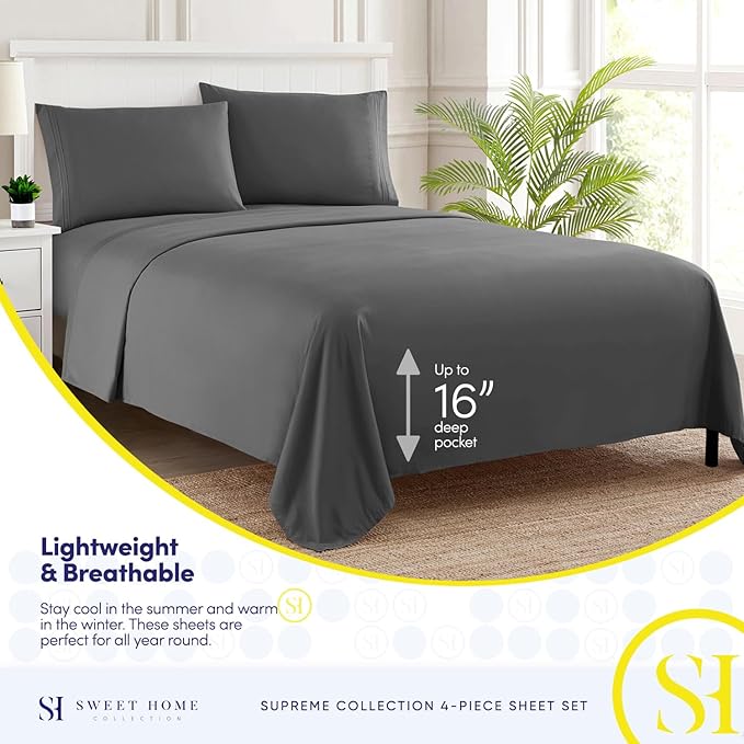 Full Size Sheet Sets - Breathable Luxury Sheets with Full Elastic & Secure Corner Straps Built In - 1800 Supreme Collection Extra Soft Deep Pocket Bedding Set, Sheet Set, Full, Gray