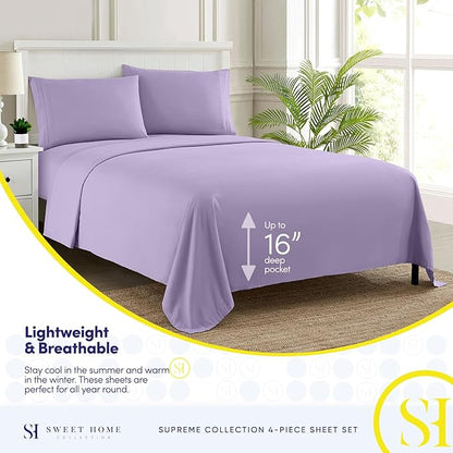 Twin Sheets - Breathable Luxury Sheets with Full Elastic & Secure Corner Straps Built In - 1800 Supreme Collection Extra Soft Deep Pocket Bedding Set, Sheet Set, Twin, Lavender