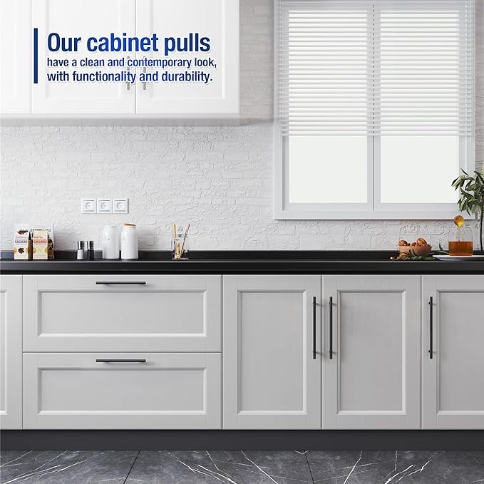 JOY DECOR 45 Pack Cabinet Handles, Black Cabinet Pulls, 5 in Hole Center Kitchen Hardware, Stainless Steel T Bar Handles for Dresser Drawers