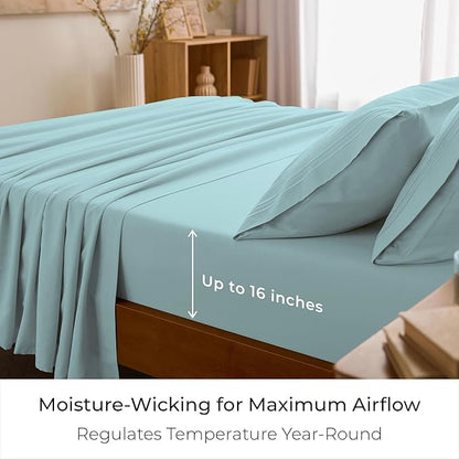 Mellanni Queen Sheets Set - 4 PC Iconic Collection Bedding - Hotel Luxury, Extra Soft, Cooling Bed Sheets - Wrinkle, Fade, Stain Resistant (Queen, Aqua)