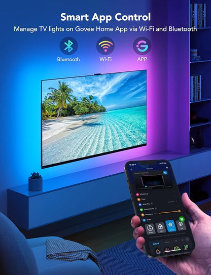 Govee TV LED Backlight,RGBIC Smart LED Strip Lights for 70-80 inch TVs, Bluetooth and Wi-Fi Control, Works with Alexa & Google Assistant, Music Sync, 99+ Scene Modes, Adapter