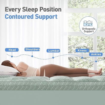 Dual Layer 3 Inch Memory Foam Mattress Topper King Size, 2 Inch Gel Memory Foam Plus 1 Inch Cooling Pillow Top Mattress Pad Cover, with 8-21 Inch Deep Pocket, Green