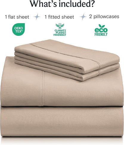 LuxClub 4 PC Full Sheet Set, Breathable Luxury Bed Sheets, Deep Pockets Wrinkle Free Cooling Bed Sheets Machine Washable Hotel Bedding Silky Soft - Light Khaki Full