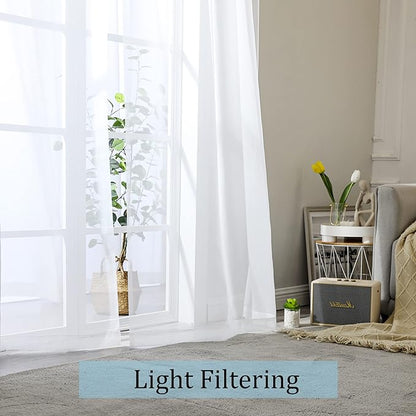 OWENIE Sheer White Curtains, Sheer Curtains 63 inch Length 2 Panels Set, Rod Pocket Voile Fimly Sheer Drapes for Living Room/Bedroom, 2pcs, Each 59" W x 63" L