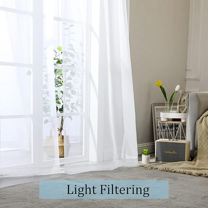 OWENIE Sheer White Curtains, Sheer Curtains 96 inches Long 2 Panels Set, Rod Pocket Voile Fimly Sheer Drapes for Living Room/Bedroom, 2pcs, Each 59" W x 96" L