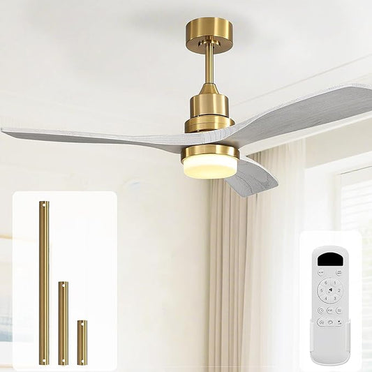 Sofucor Low Profile Ceiling Fan with Lights Remote Control 52 Inch Flush Mount Ceiling Fan Modern Wood Blade Fan for Bedroom Living Room Indoor Outdoor Farmhouse Patio, Grey Gold