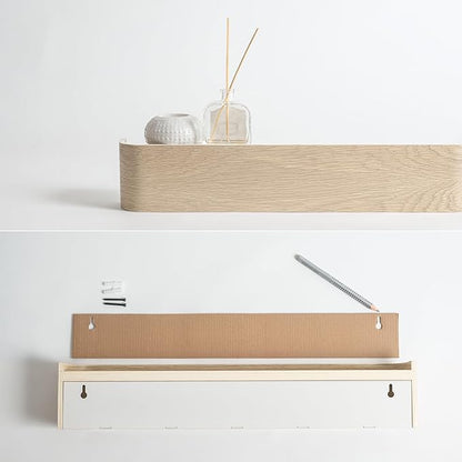 Kazai. Wall-Mounted Coat Rack 'Toke' - Modern Design Coat Rack with Hidden Wall Hooks - Solid Wood Veneer Panel Coat Hanger - Oak, White