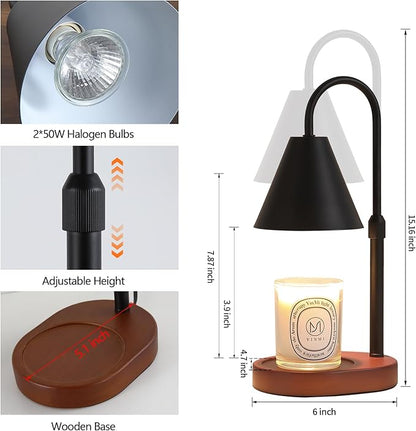 Black Candle Warmer Lamp with Timer and Dimmer,Mother's Day/Birthday/Christmas Gifts for Mom/Wife,Electric Wax Melt Warmer,Home Decor,Scented Jar Lamp,Adjustable Height,with 2 Bulbs