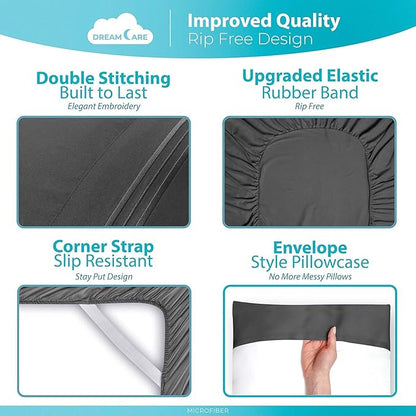 DREAMCARE Queen Sheet Set – 6 pcs Cooling Bed Sheets – up to 15” Deep Sheets Queen Size Bed Set – 2500 Supreme Collection – Extra Soft 100% Brushed Microfiber Hotel Luxury with Side Pocket – D Gray