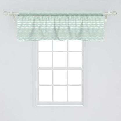 Ambesonne Pastel Window Valance Pack of 2, Horizontal Wavy Lines White Striped Abstract Soft Toned Nautical Art Display, Rod Pocket Curtain Valances for Kitchen Bedroom, 42" X 18", Almond Green White