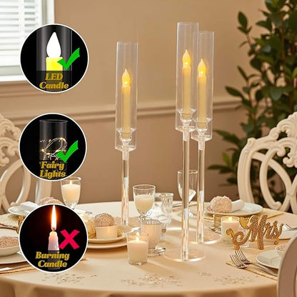 Vincidern 24pcs Taper Candle Holder Acrylic Candlestick Holder Clear Set for Table Centerpiece, Long Candle Stick Candle Stand Cylinder Shade for Halloween, Christmas Wedding Party Dining Room Decor