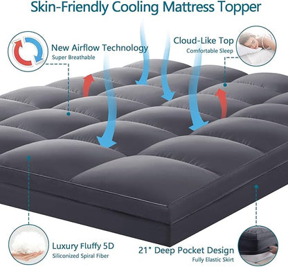 CHOKIT Queen Mattress Topper, Extra Thick Pillow Top Mattress Pad for Back Pain Relief, Cooling Bed Topper Mattress Cover with 8-21 Inch Deep Pocket