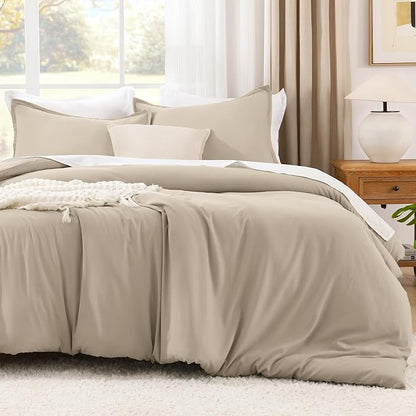 Litanika Khaki Comforter Set Full Size, 3 Pieces Solid Bedding Comforter Set, All Season Down Alternative Bed Set (79x90In Comforter & 2 Pillowcases)