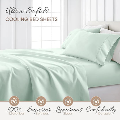 Linen Market Double-Brushed Microfiber Twin XL Sheet Set 3 Piece – Oeko-TEX Certified Ultra Soft & Wrinkle-Free - 16" Deep Pocket Sheets - Easy Care Twin XL Size - Mint