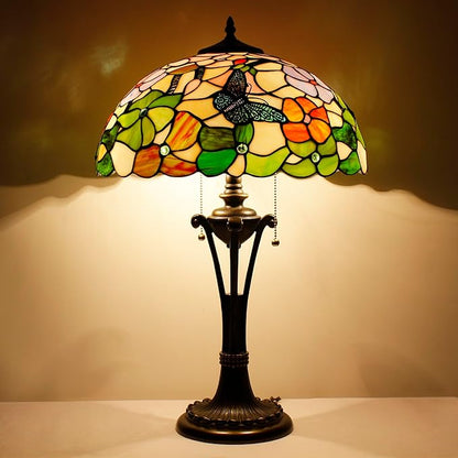 Tiffany Table Lamp Butterfly Flower Stained Glass Desk Lamp 16X16X24 Inches Reading Light