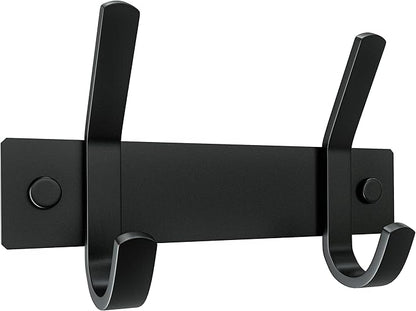 Matte Black Small Coat Rack Wall Mount – 6 Inch Stainless Steel Hook Rail with 2 Double Coat Hooks – Wall Mounted Entryway Organizer for Coats, Hats, Bags, Towels, Robes, Closet or Bathroom