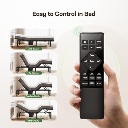 Marsail MS01-1 Queen Adjustable Bed Base with Massage, 4 Ports USB A&C Bed Frame with Under-Bed Nightlight, 3 Minutes Fast Assembly, Wireless Control Adjustable Bed with 4 Height Options